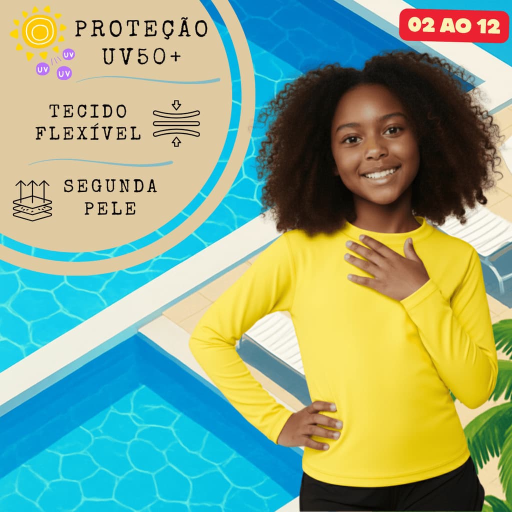 Camisa Térmica Infantil Menina Manga Longa Proteção Solar Segunda Pele de 2 a 12 anos Uv50+