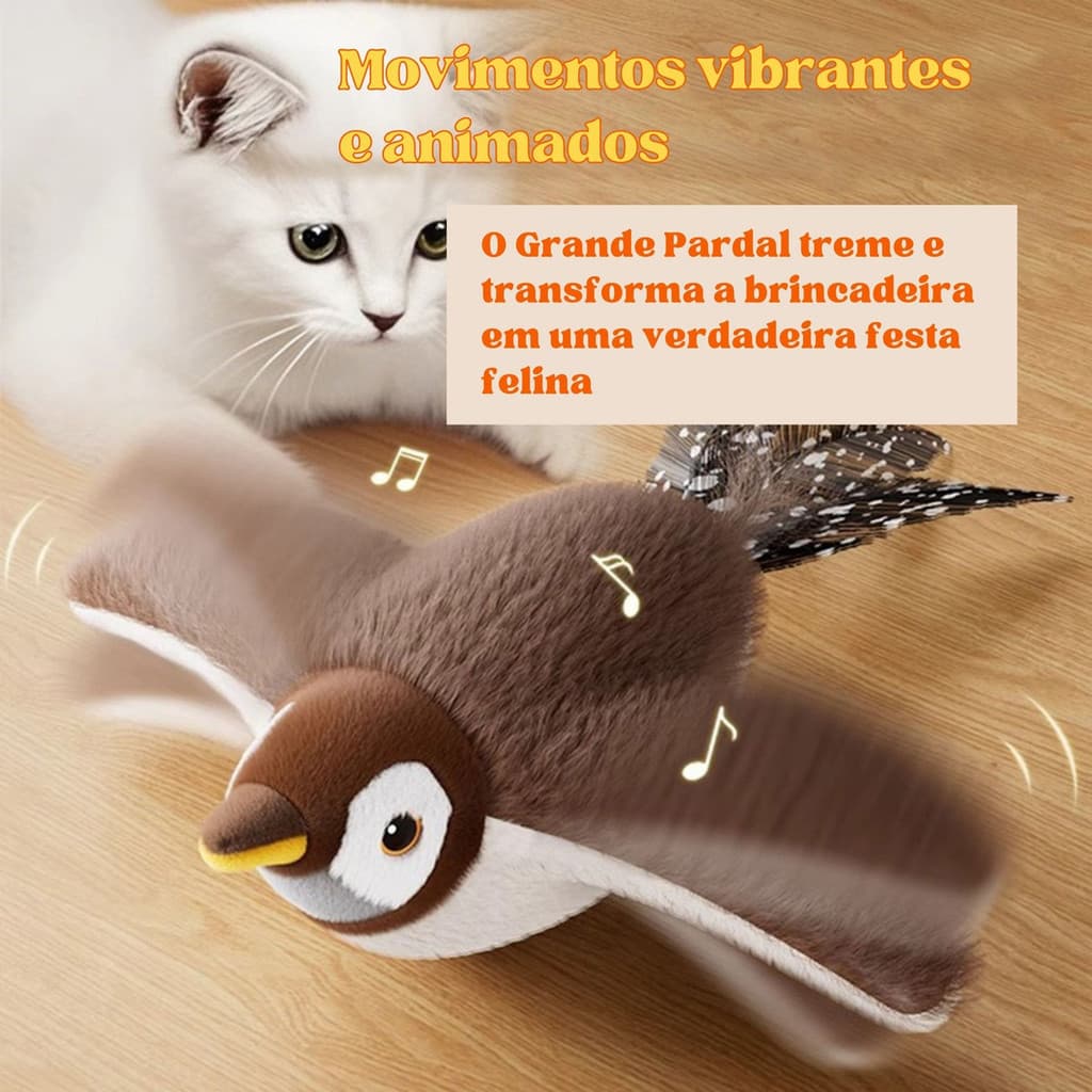 Brinquedo Gatos Pássaro Recarregável Marrom Elétrico Interativo