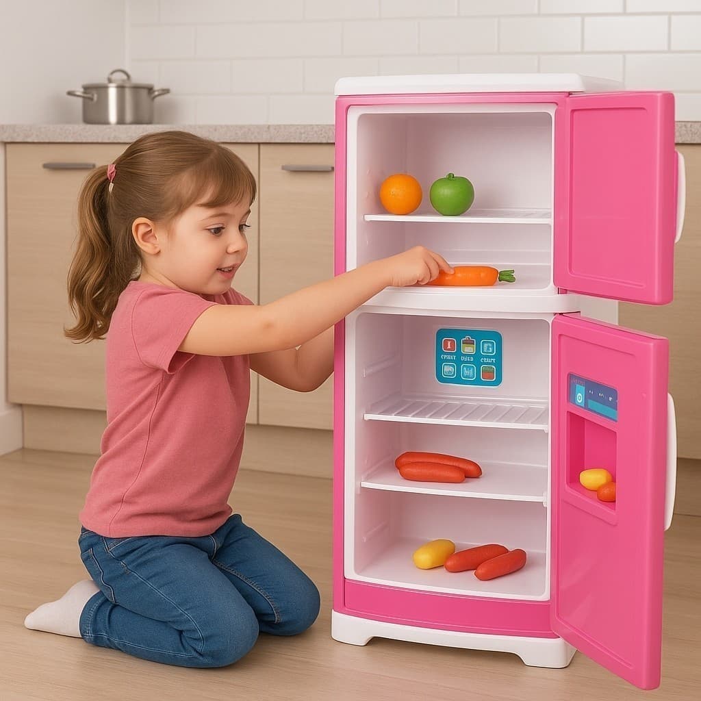 Geladeira Infantil Duplex Brinquedo Princesa Rosa Educativa Com Acessórios Cozinha Criança Menina