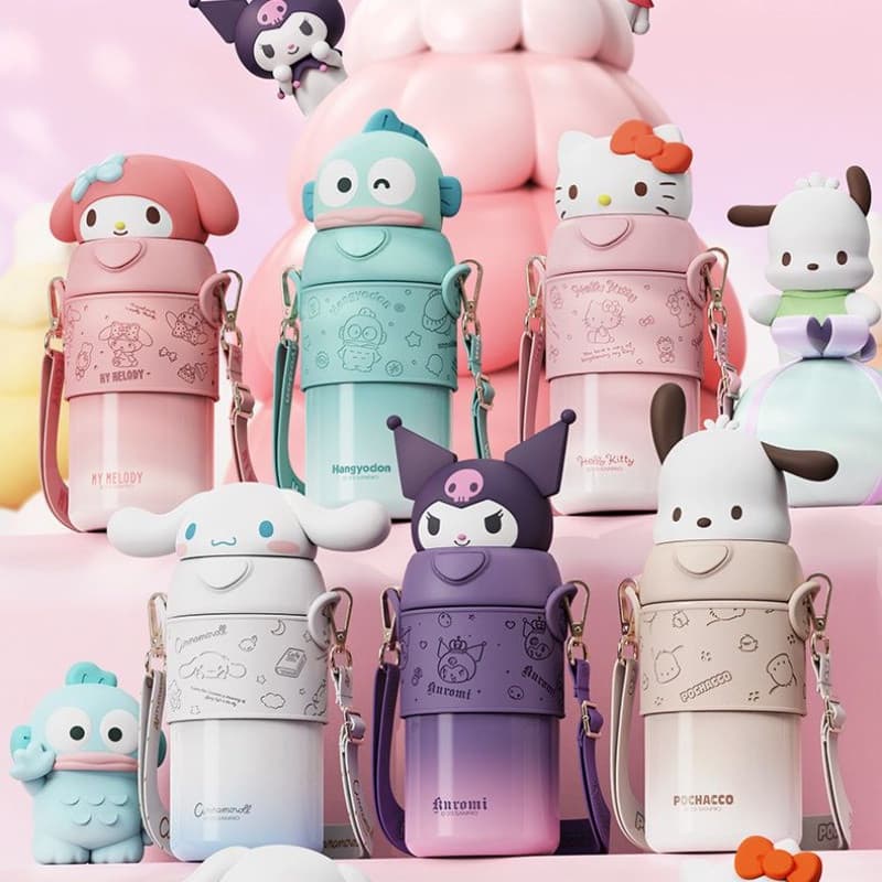 42741560ml Copo Isolado Sanrio para Crianças Garrafa de Água Portátil com Canudo Grande Capacidade Garrafa de Alta Belez
