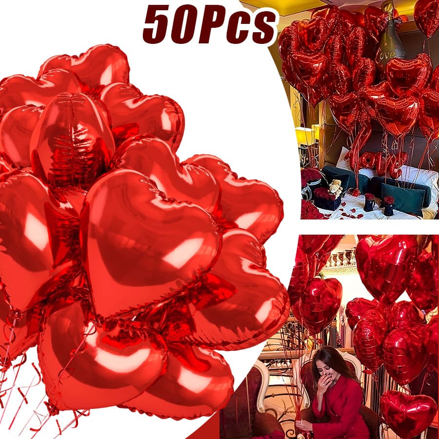 Kit 50 Balão Coração Metalizado 45cm