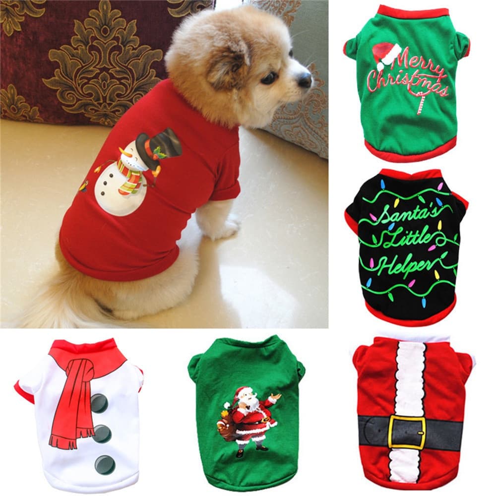 Ano Novo Estampa Cachorro Gato Colete Crismas Pet Roupas Para Cachorros Pequenos  Pulôveres Papai Noel Boneco De Neve