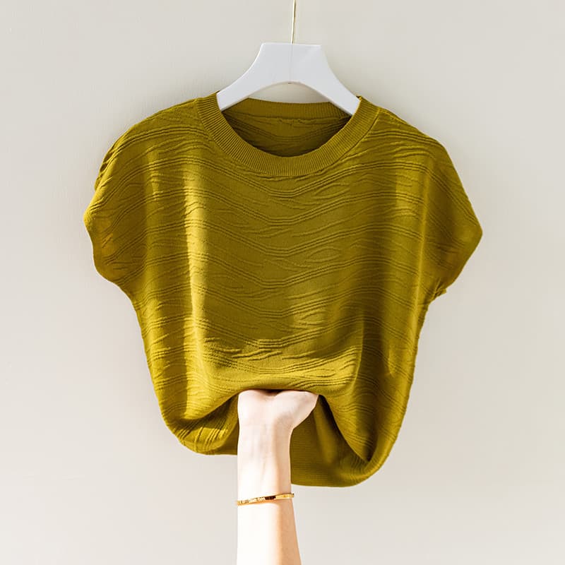 Solto mais magro olhar [40-100kg] em torno do pescoço de seda gelo manga curta camiseta feminina verão novo estilo moda