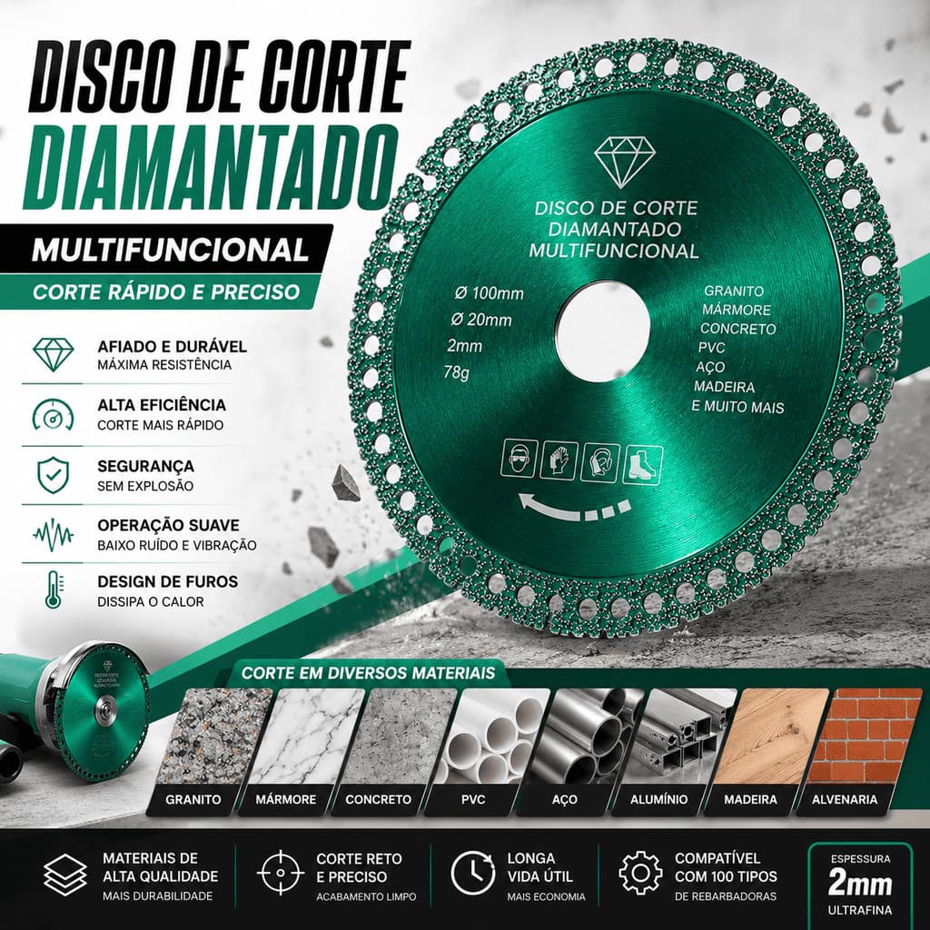 Disco De Corte Diamantado 6 Em 1 Multifuncional 100mm
