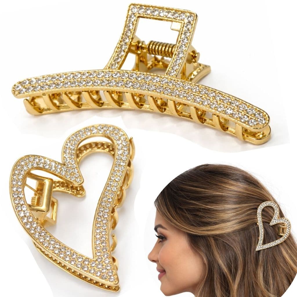 Kit 2 Piranha De Cabelo Metal Strass Luxo Presilha Prendedor