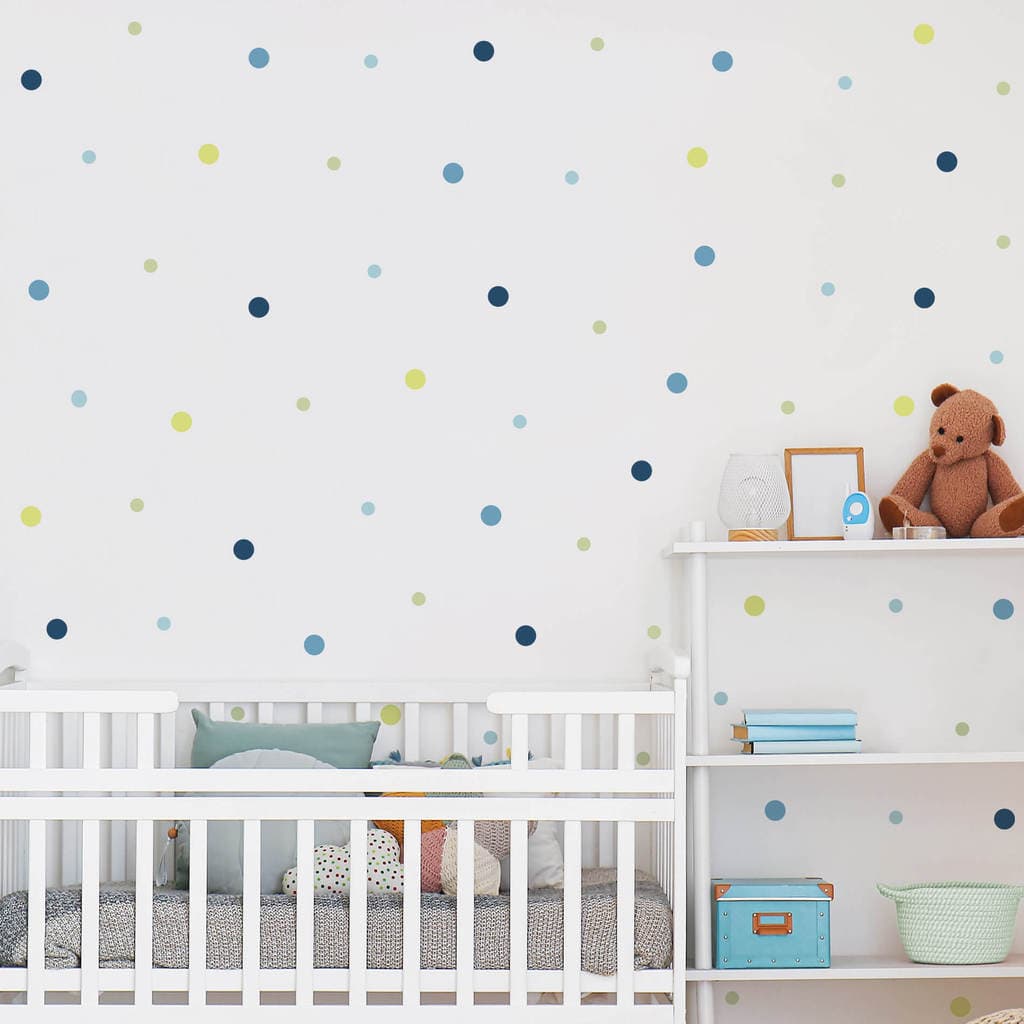 Adesivo de Parede Infantil Bolinhas Tons de Azul e Verde - 128 adesivos