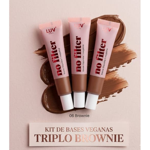 Kit 3x Base Líquida Vegana "No Filter" LUV Beauty - Tom 06 Brownie