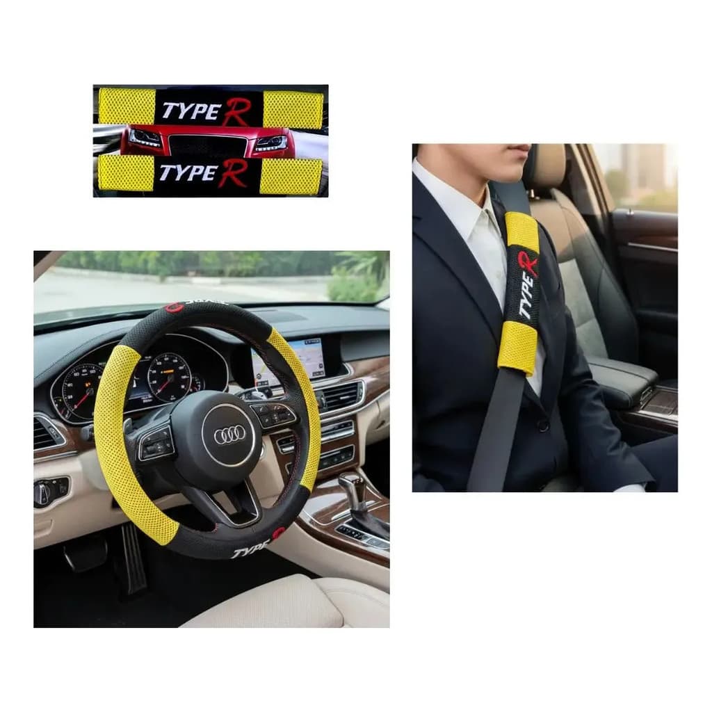 Kit Capa Volante + Par de Protetor De Cinto Universal Automotivo