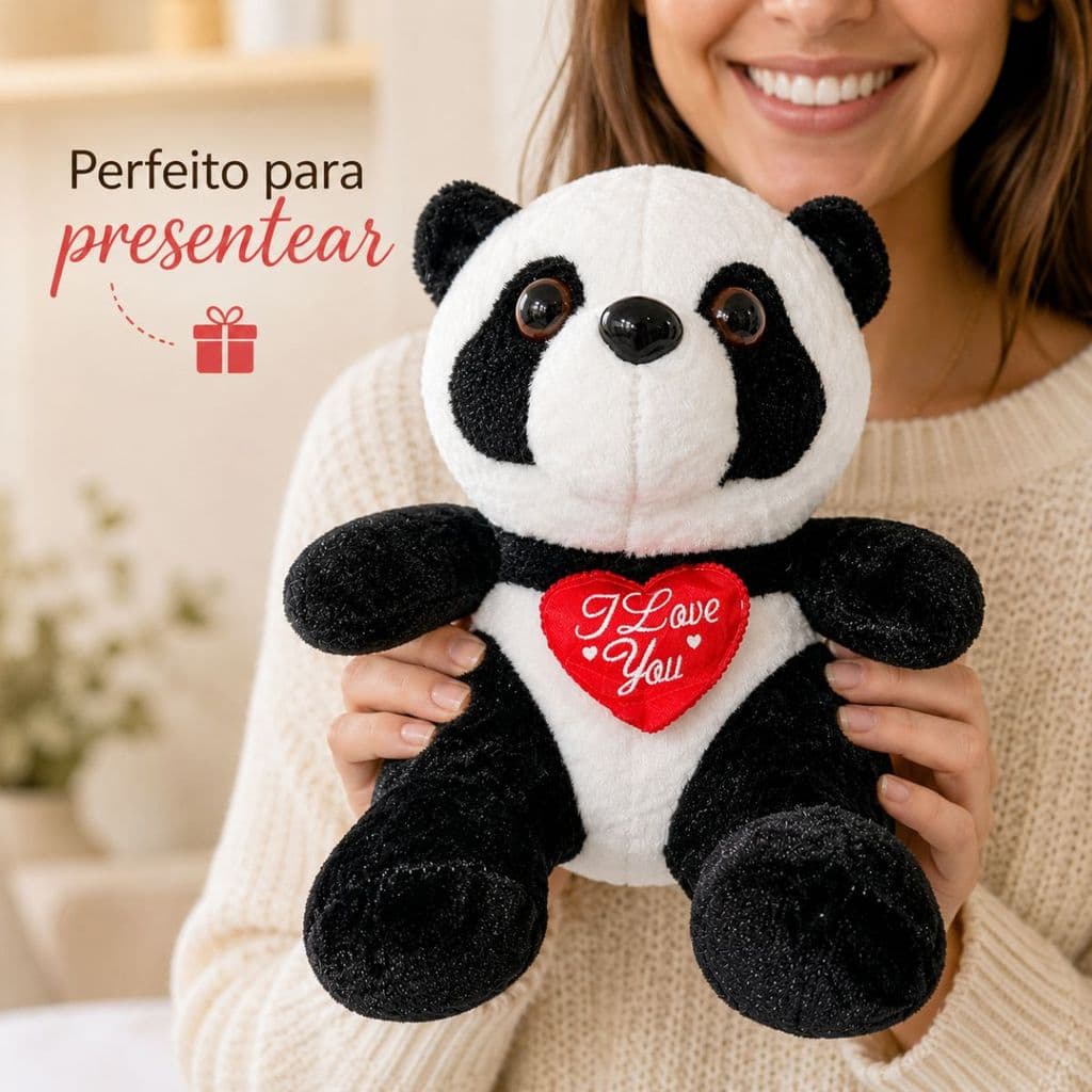 Urso De Pelúcia Panda Com Coração Presente Romântico Fofo Dia dos Namorados