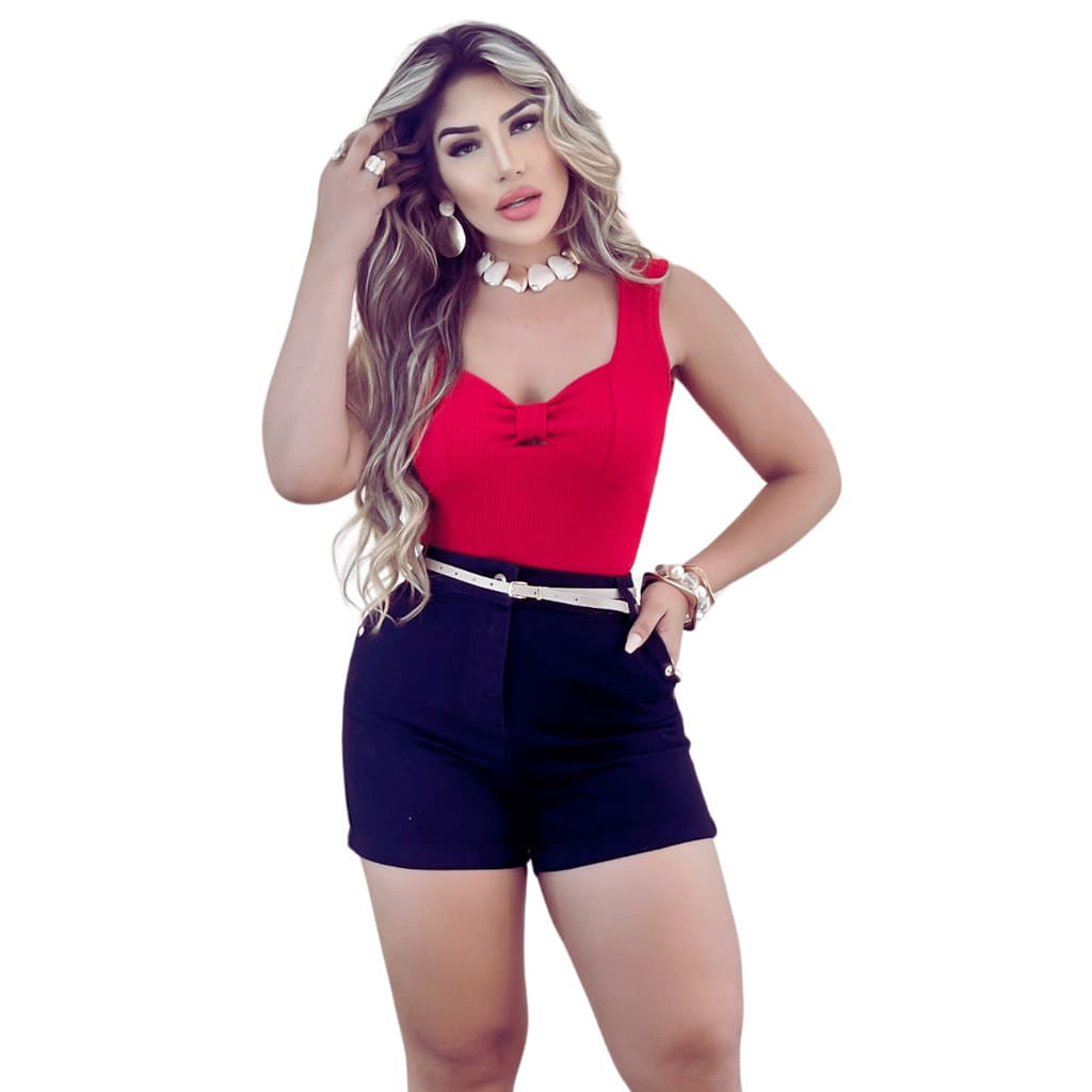 Short Alfaiataria Feminino Com Cinto Bege Cintura Alta Slim Souriémoda