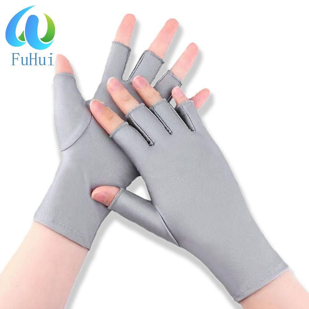 FUHUI 1 Par De Luvas Finas De Seda Gelada , De Proteção Solar Femininas Anti-Ultravioleta De Elastano , Semi-Dedo