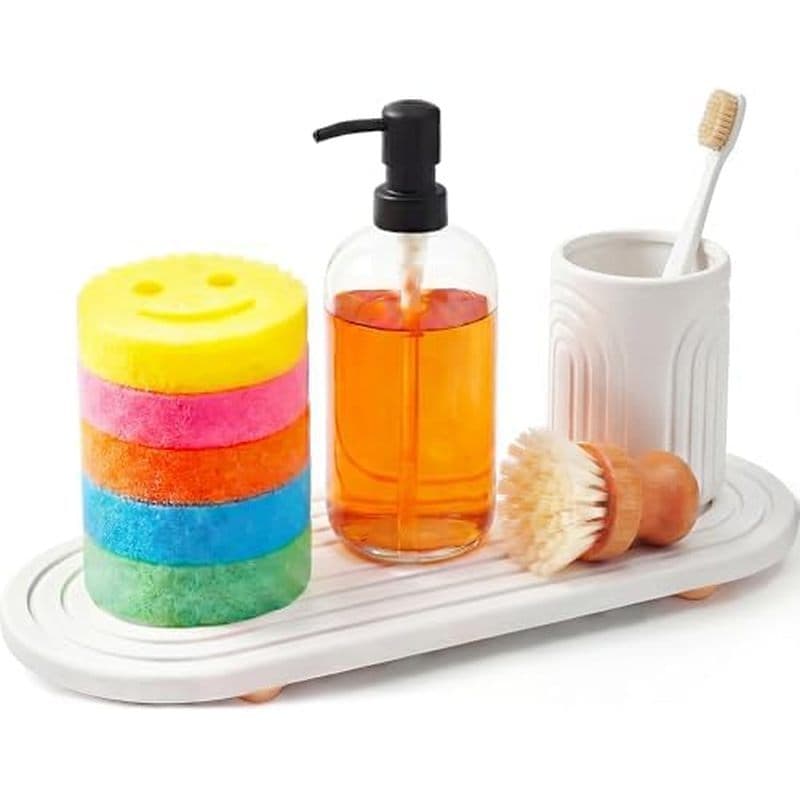 Bandeja De Pia De Pedra Seca Instantânea , De Diatomita Absorvente De Água 11.8x3.9 Para Com Pés De Madeira , Caddy , Or