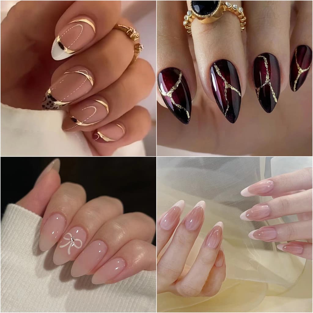 24 Peças De Unhas Falsas Longas 3D Conjunto Com Cola