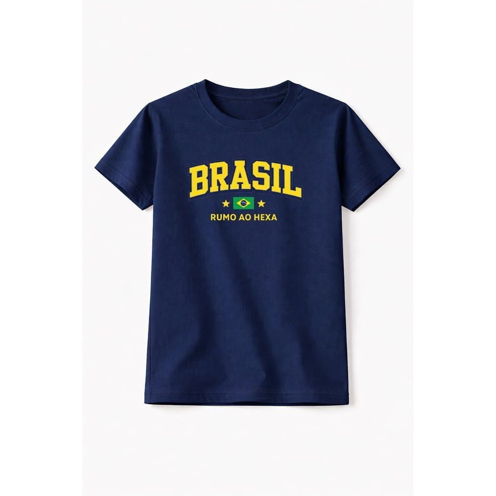 Camiseta Infantil Masculina Algodão Brasil Marinho