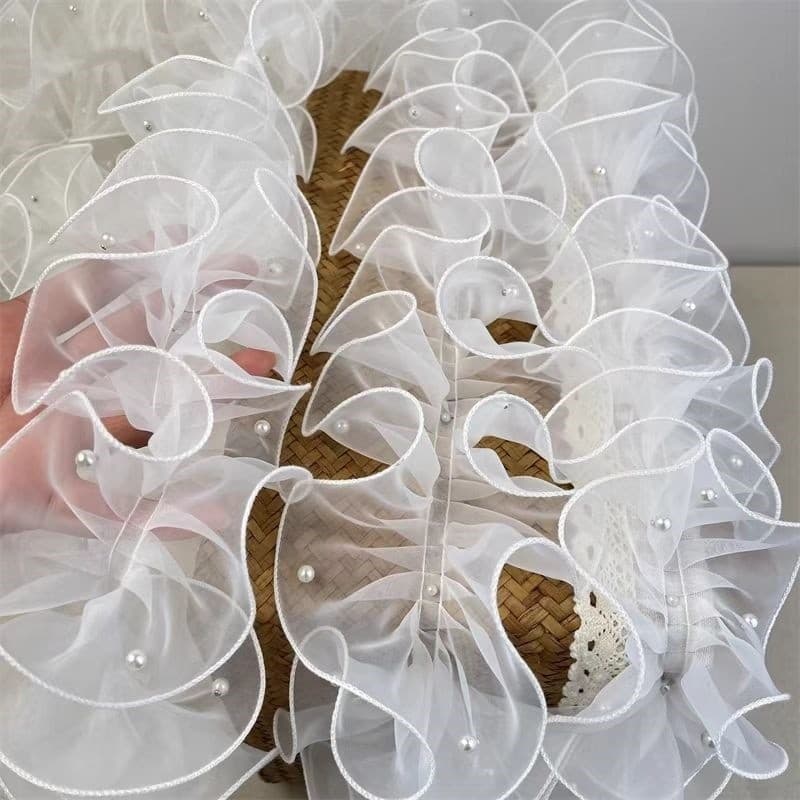 Borda de buquê de Organza criptografada plissada pérola espelho costura roupas decote Design Lolita acessórios de renda