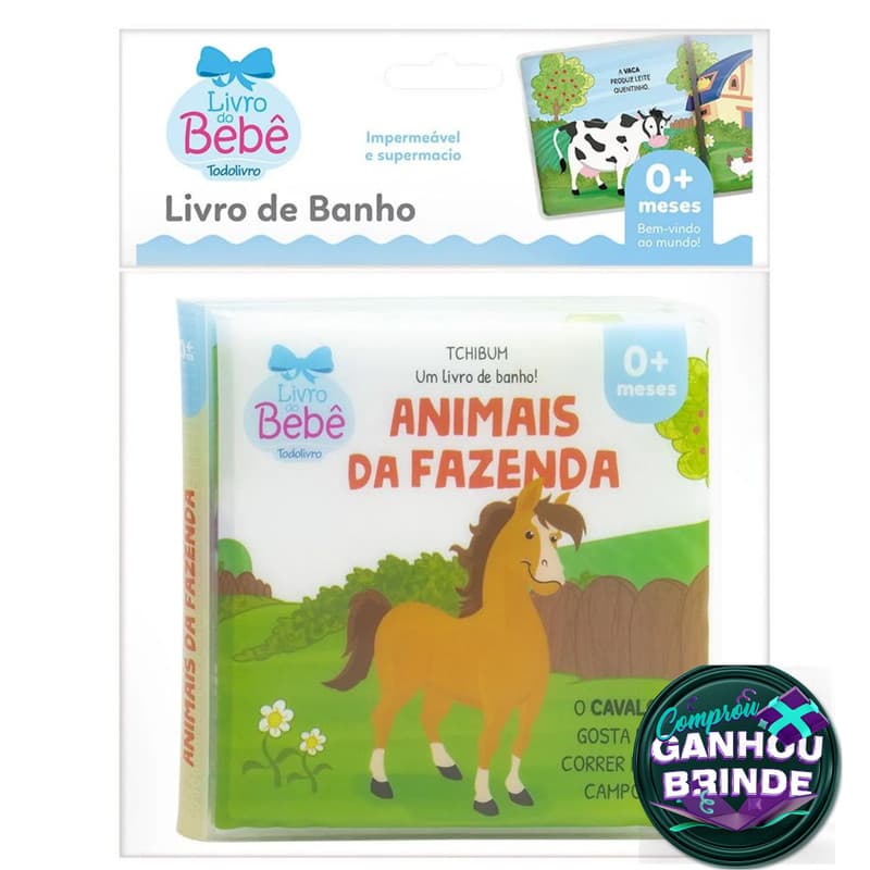 Livro Tchibum Um livro de banho! Animais da Fazenda SBN Crianças Filhos Infantil Desenho História
