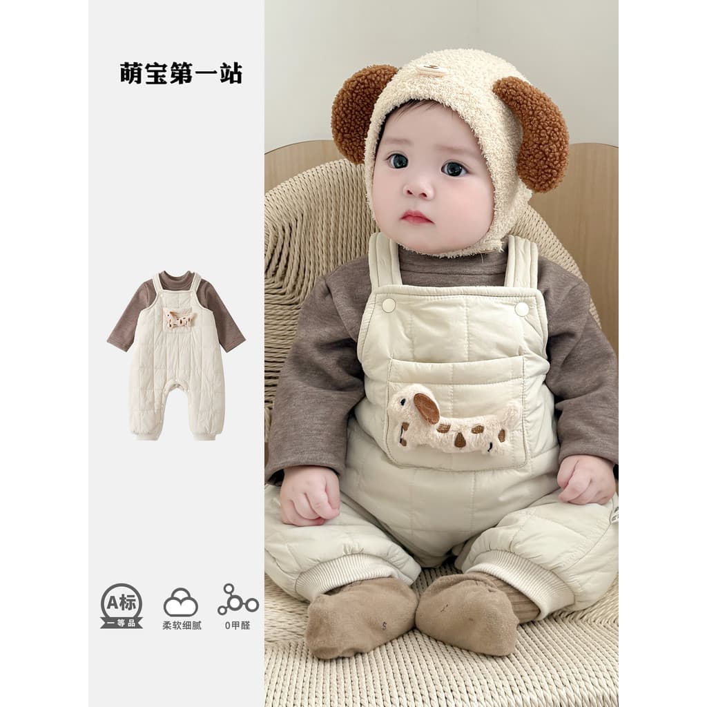 Roupas de bebê outono inverno forro de lã acolchoado terno dividido 9 meses moda portador de bebê dos desenhos animados