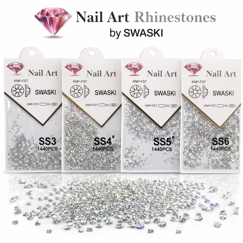 Strass para Unhas SS3 SS4 SS5 SS6 1440pcs Prata e AB Pedraria para Nail Art