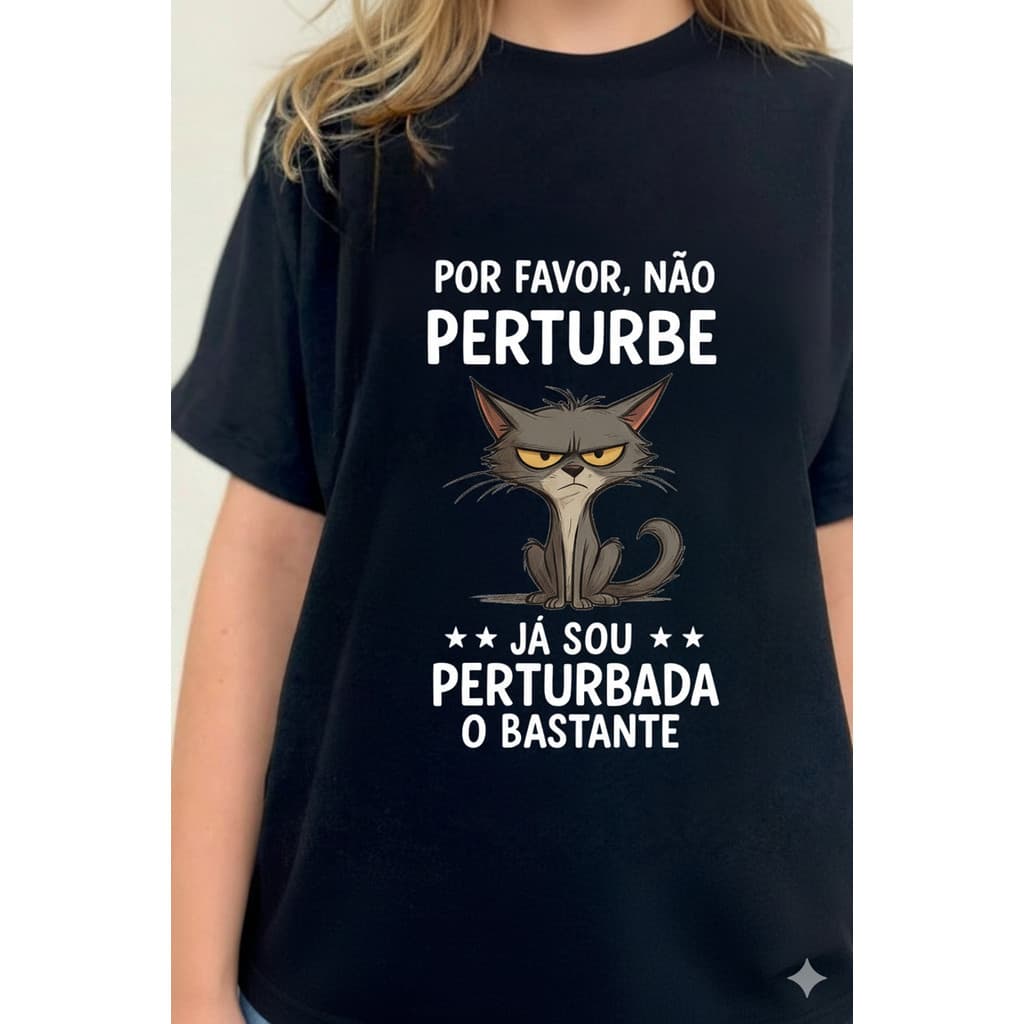 Camiseta Feminina Modelo Unissex 100% Algodão Fio 30.1 Gato Nada te Afeta Lançamento 2026