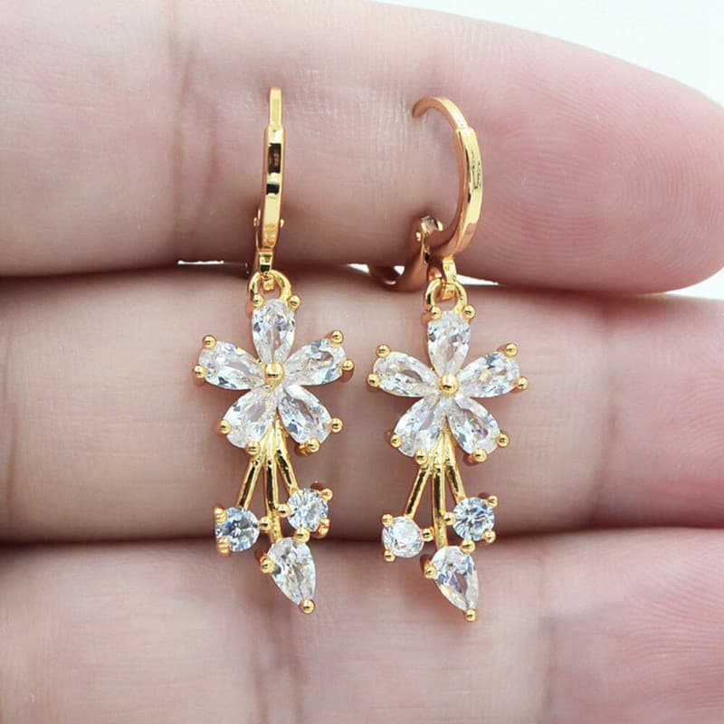 18 K Amarelo Ouro Cheio De Cristal Flor Topazio Mulheres Elegantes Brincos De Zircão