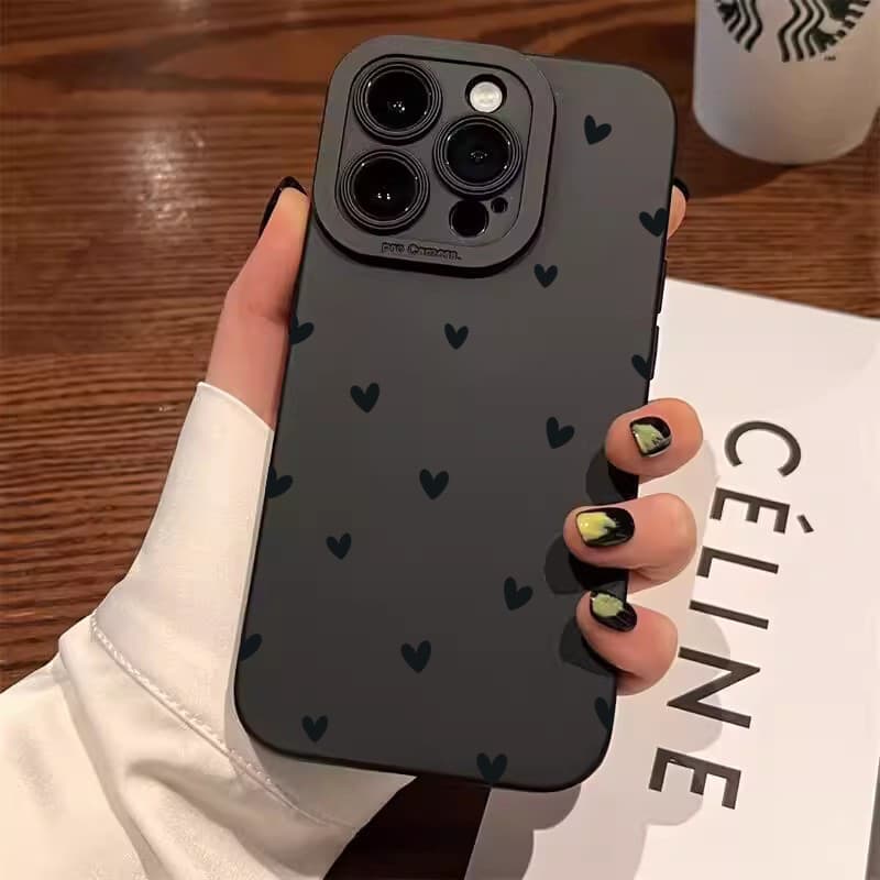 Coração De Amor Preto Capa Capinha Para iPhone 16 15 14 11 Pro Max 12 13 XS XR X 8 7 Plus SE 2020 Silicone Anti-Impacto
