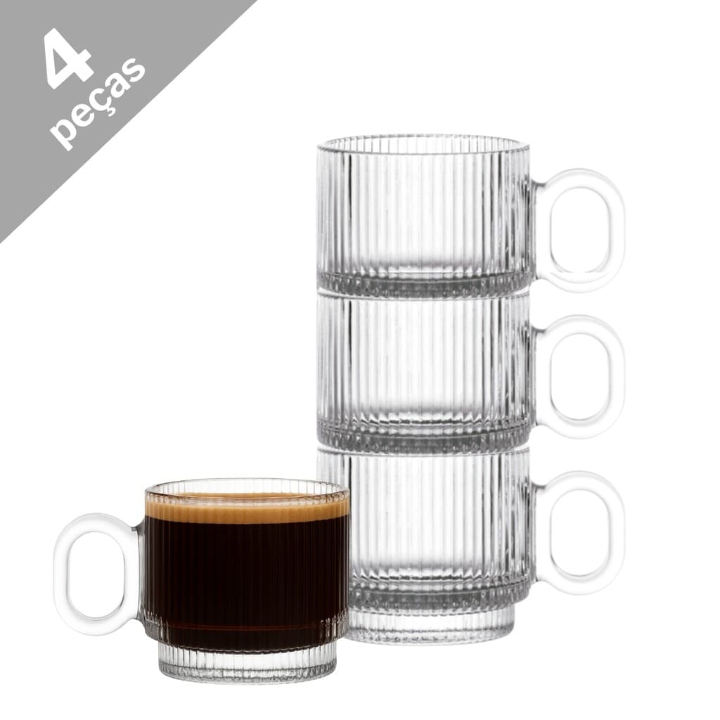 Caneca de Vidro Graffiato 95ml Empilhavel Premium
