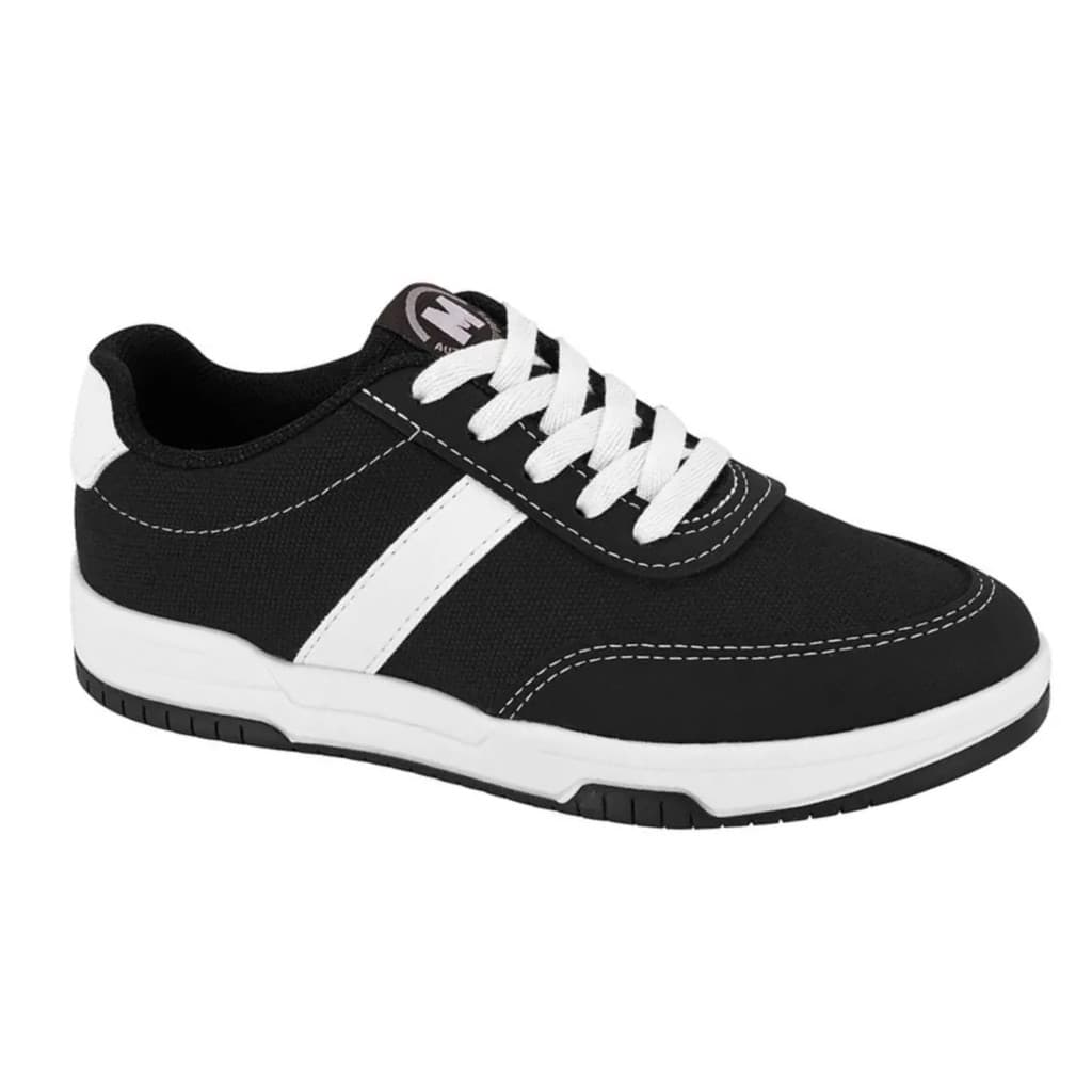 Tênis Infantil Meninos Molekinho Casual Cadarço Preto Branco Masculino Juvenil Skate Sola Reta Confortável Escola Leve