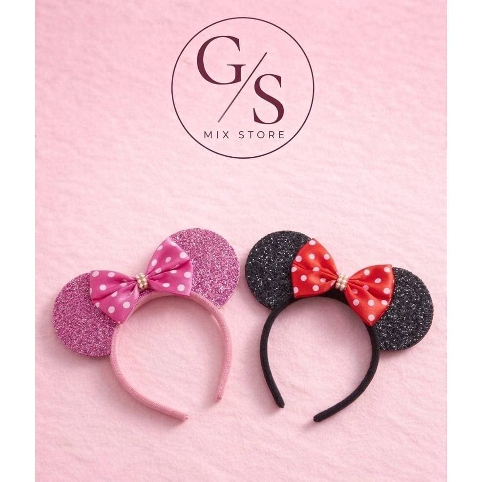 Tiara Minnie Glitter Rosa e Preta Infantil e Feminina
