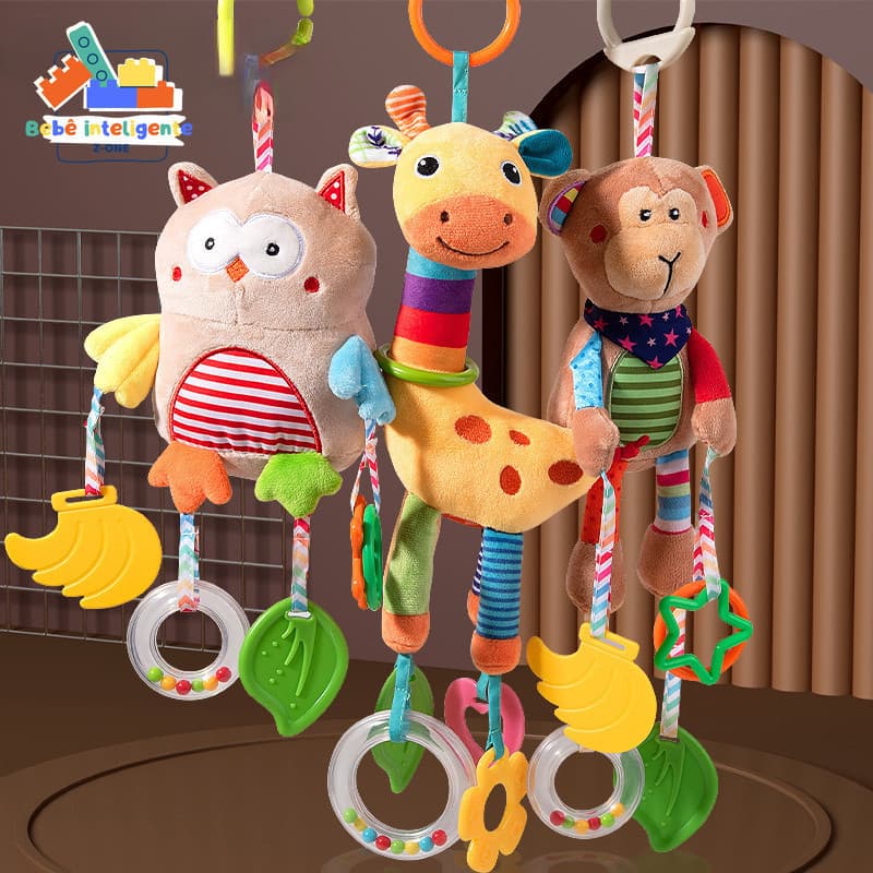 Chocalho de carrinho de bebê recém-nascido, sino de berço, chocalho pendurado, brinquedo de pelúcia calmante E3Z0