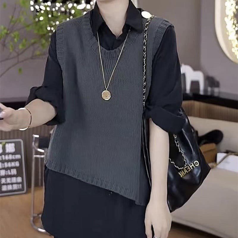 Colete de malha Irregular feminino exterior moda camisola solta Casual cor sólida colete topo