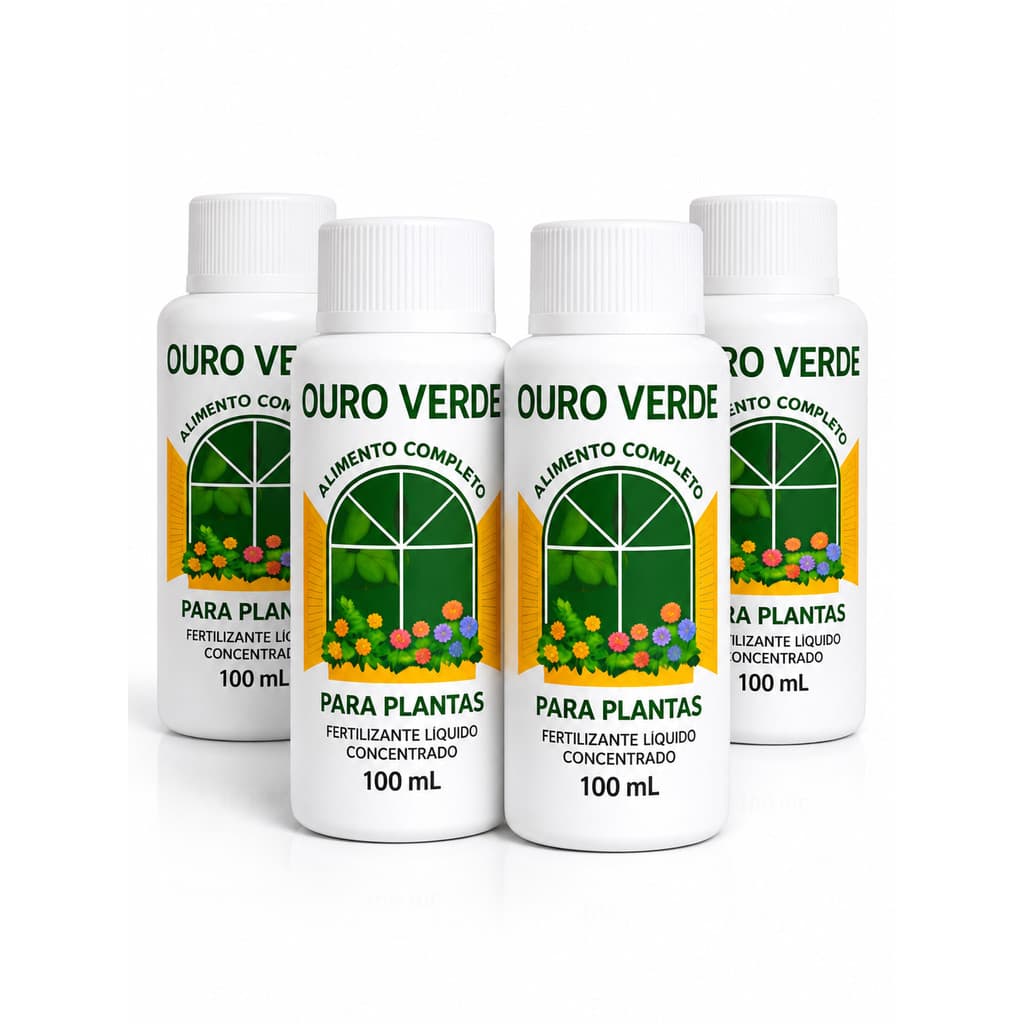 Kit 4 Adubo Ouro Verde Fertilizante Líquido 100ml para Plantas e Flores