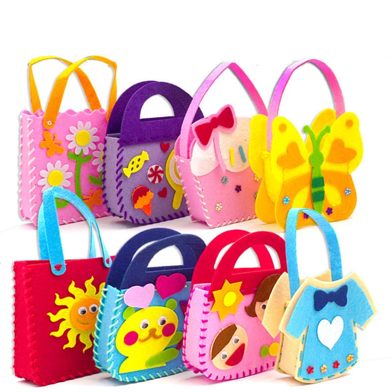 Crianças costura música artesanal saco não-tecido DIY dos desenhos animados pasta tridimensional fazendo brinquedos educ