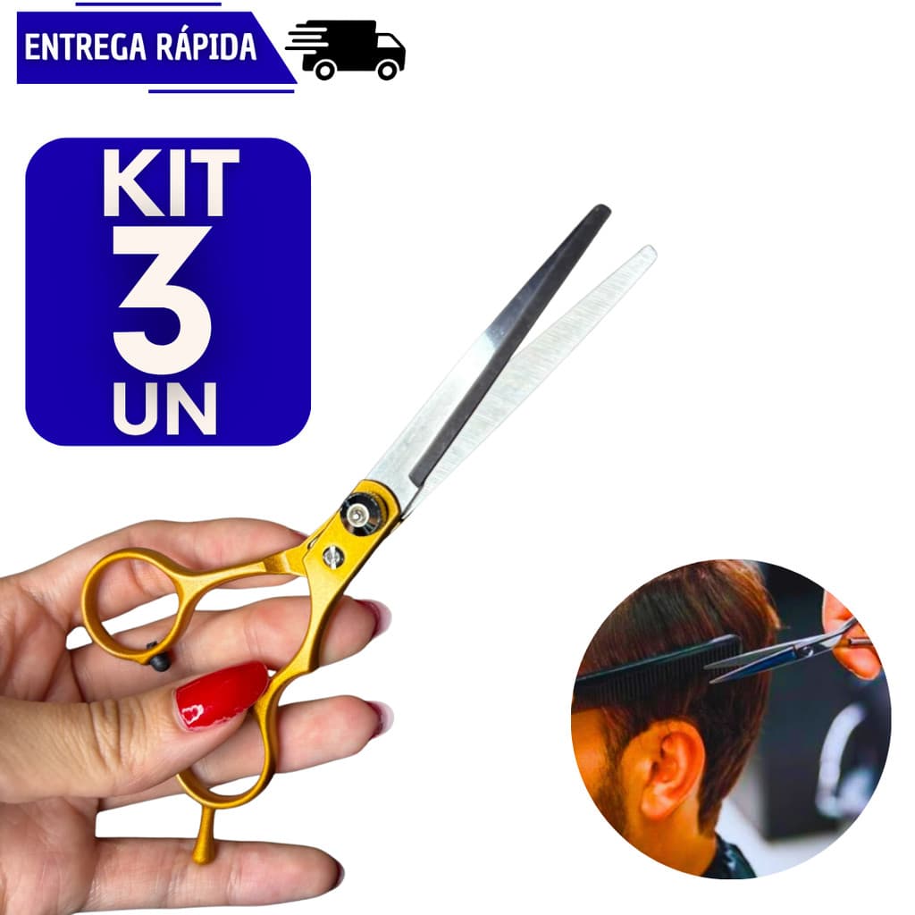 Kit 3 Tesouras Profissional 6 Polegadas Inox Corte Suave E Preciso Barbeiro Cabelo Cabeleireiro Barba Multiuso