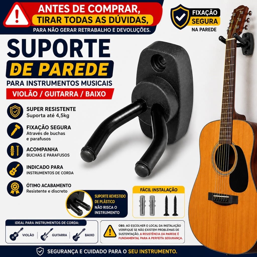 Suporte de Parede para Violão, Guitarra, Baixo Pronta Entrega