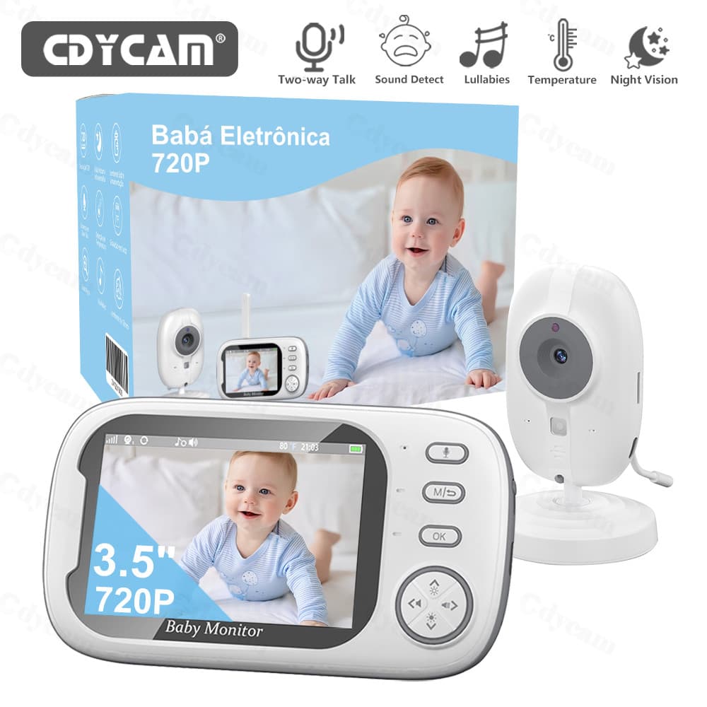 3.5" Babá Eletronica, 720P HD Bebê Câmera com Tela,Áudio Bidirecional,Visão Noturna,Zoom,Detecção De Som Vox,Sem Wi-Fi