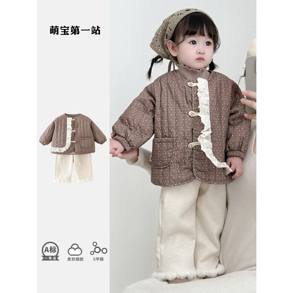 Versão coreana roupas de bebê outono inverno menina velo-velo quente algodão-acolchoado roupas terno de um ano de idade