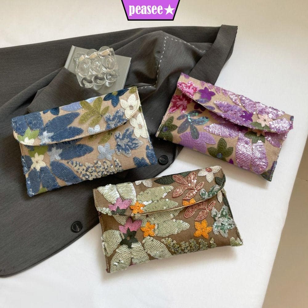 [PEASEE] Bolsas Bordadas Florais , Clutch Requintadas De Lantejoulas Para Noite , Bolsa Envelope Elegante Com Contas Bri