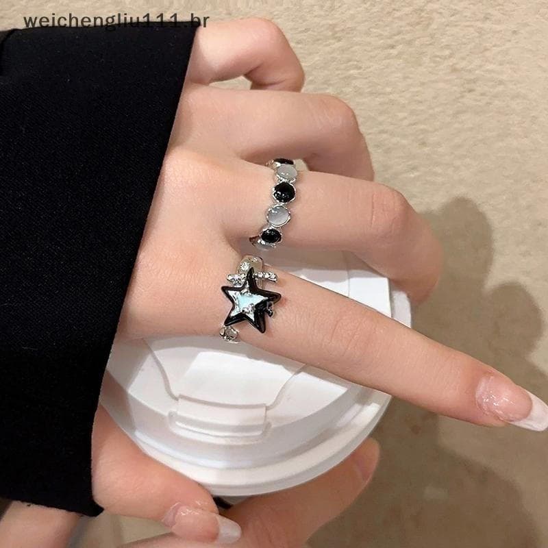 # weicheng Y2K Esmalte Estrela Pentagrama Anel Para Mulheres Hip Hop Legal De Abertura Ajustável Moda Coreana Jóias Pres