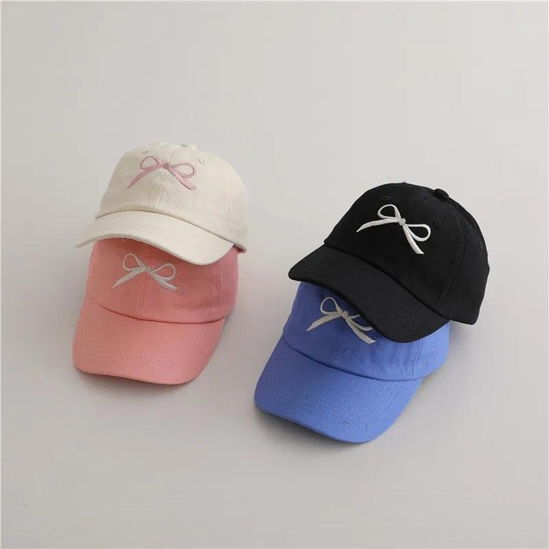 Bonés de Algodão com Laço para Meninas, Bonés de Beisebol Bordados para Crianças, Chapéu de Sol para Bebês, Bonés Casuai