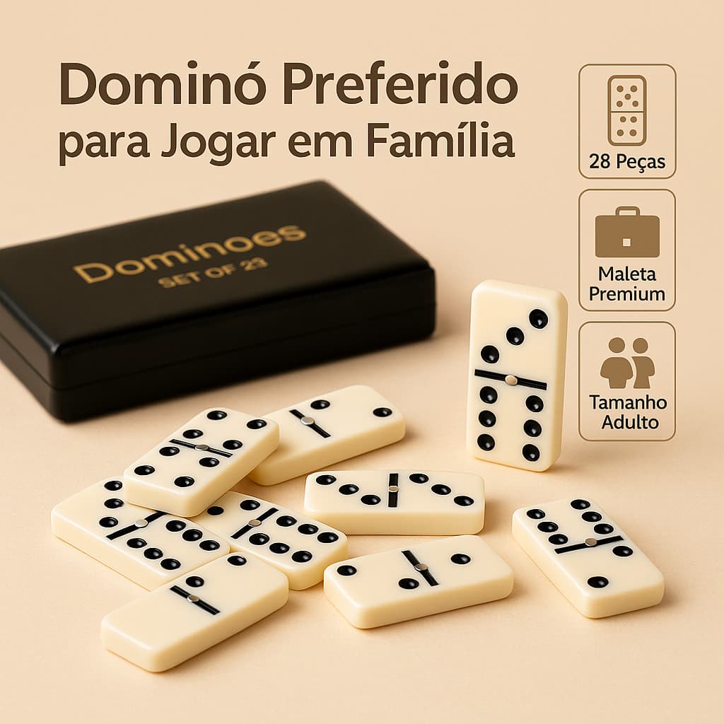 Jogo de Dominó Profissional Estojo 28 Peças em Osso Alta Qualidade