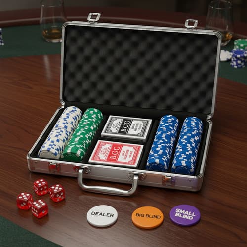 Maleta de Poker Profissional com 200 Fichas + Dados Baralhos BCG Botões Dealer Big Blind Small Blind