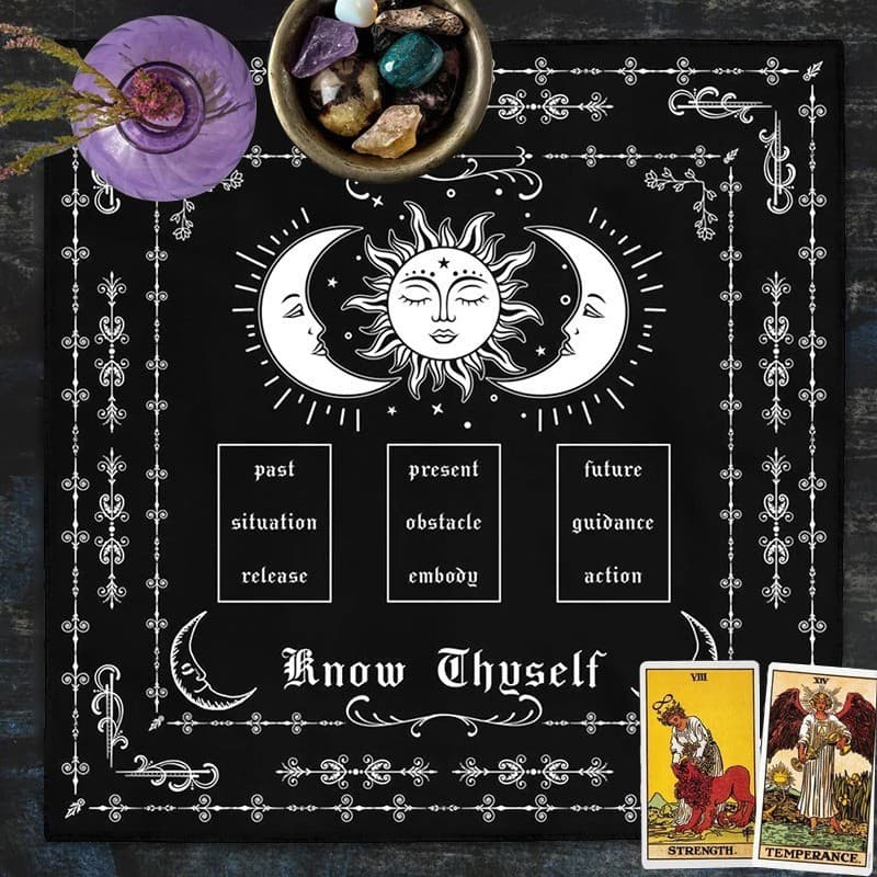 Pano elegante de Altar de março - flor misteriosa e Design Celestial, tapete de tarô de fibra de poliéster, com padrão r