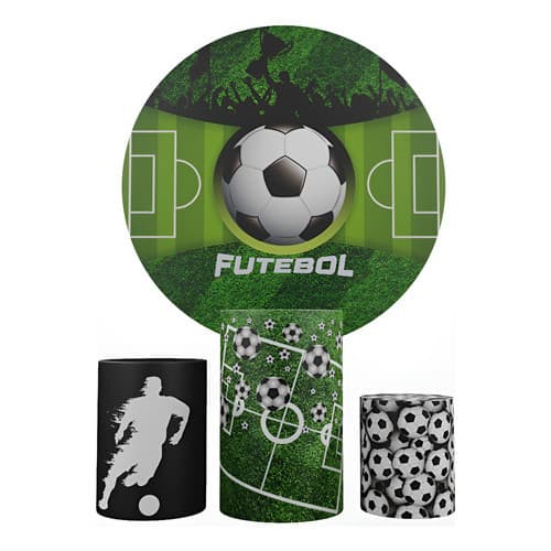 Painel De Festa Redondo Sublimado + Trio De Capa Cilindros Futebol 03