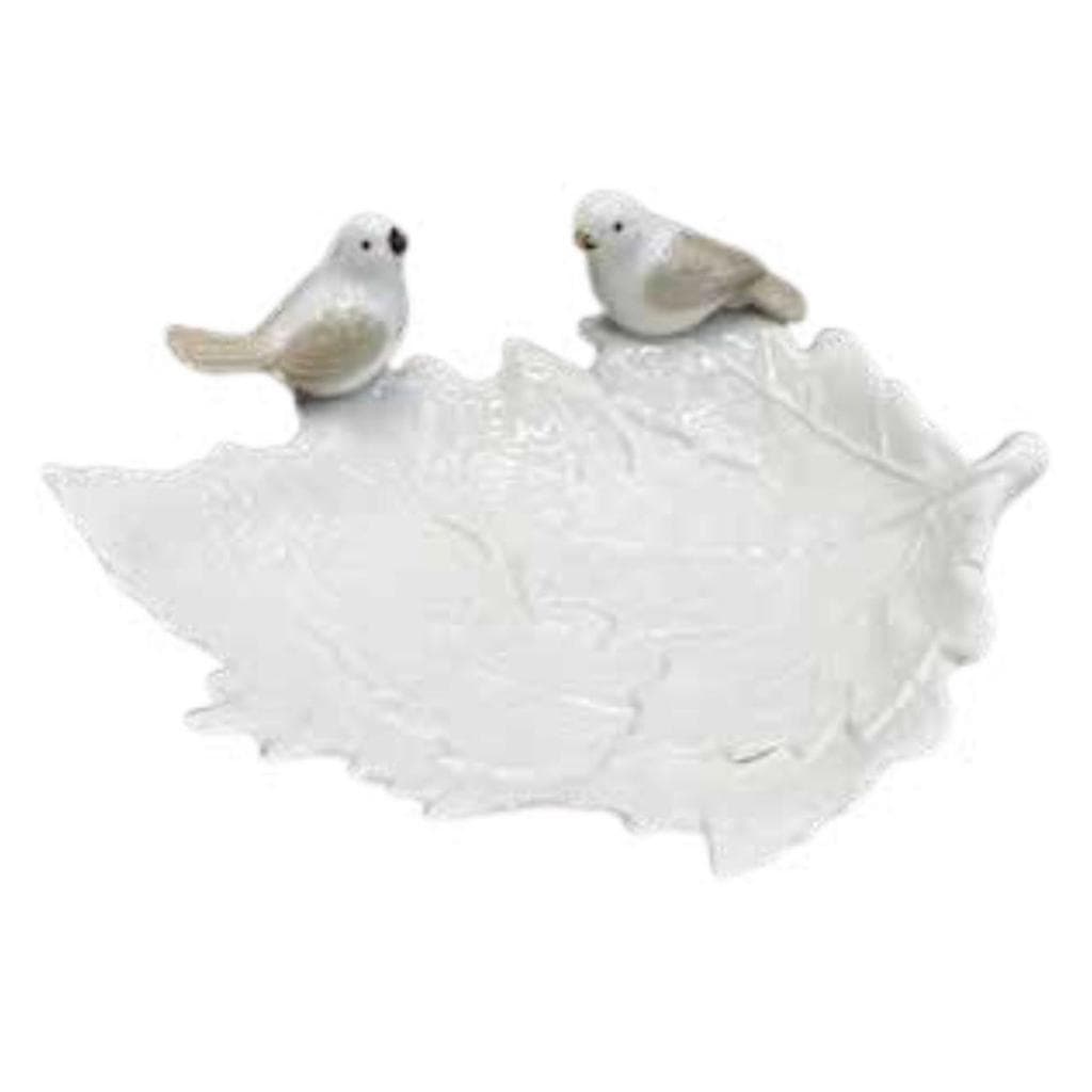 Travessa em Porcelana Folha Branca c/ Pássaros 22x20cm