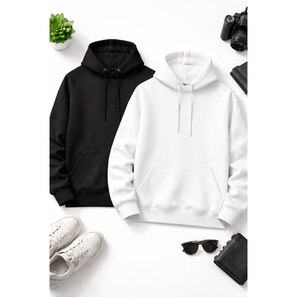Kit 2 Moletons Canguru Preto e Branco Flanelado | Unissex Premium Conforto e Estilo
