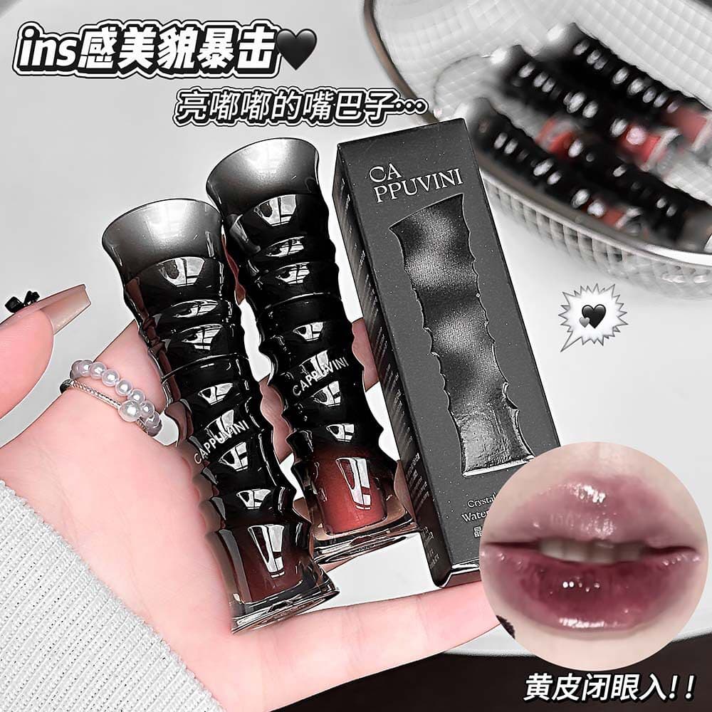 Tubo preto genuíno esmalte labial superfície espelho água brilhante sensação clara de longa duração maquiagem não-desper