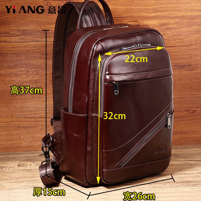 Mochila de couro genuíno masculina, bolsa mensageiro de grande capacidade, mochila de dupla utilização, tendência da mod