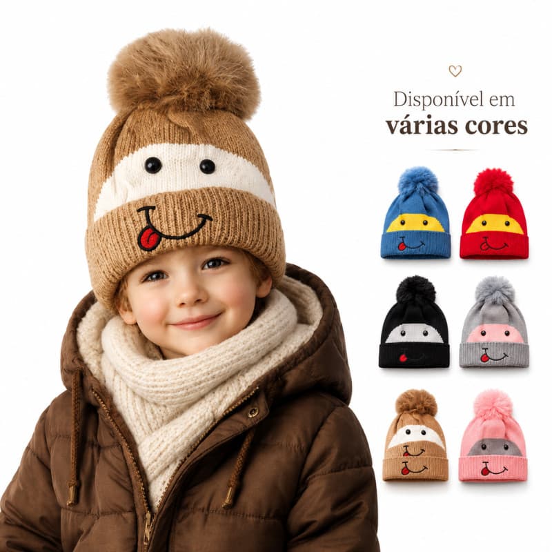 Touca Infantil Peluciada Premium com Pompom - Conforto Térmico