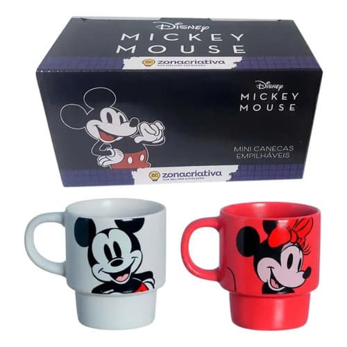 Kit Com 2 Caneca Empilhavel Mickey & Minnie Presente Na Cx Branco Mickey Mouse Fofo