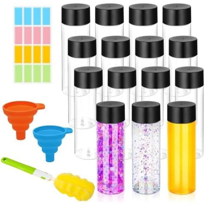DI QIU REN Pacote Com 16 Garrafas Plásticas Transparentes Sensoriais Vazias Tampas-De Suco Reutilizáveis Recipientes Par